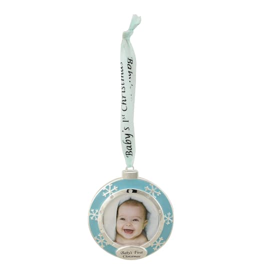 Northlight 3" Blue and Silver-Plated "Baby's First Christmas" Framed Ornament with Crystals - Silver